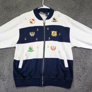 Mureli Nautical Embroidered Zip Up Jacket Coat Striped White‎ Blue Size M